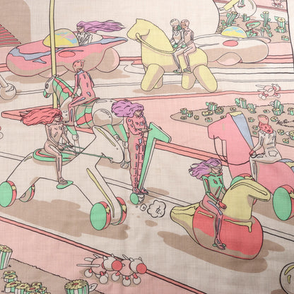 Hermès Carré Geant "LOCOMOTION" Cashmere and Silk Scarf in Beige