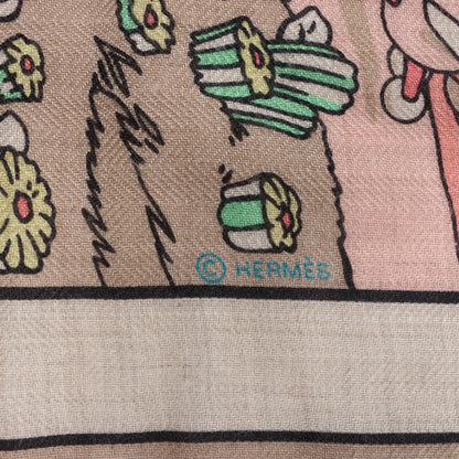 Hermès Carré Geant "LOCOMOTION" Cashmere and Silk Scarf in Beige