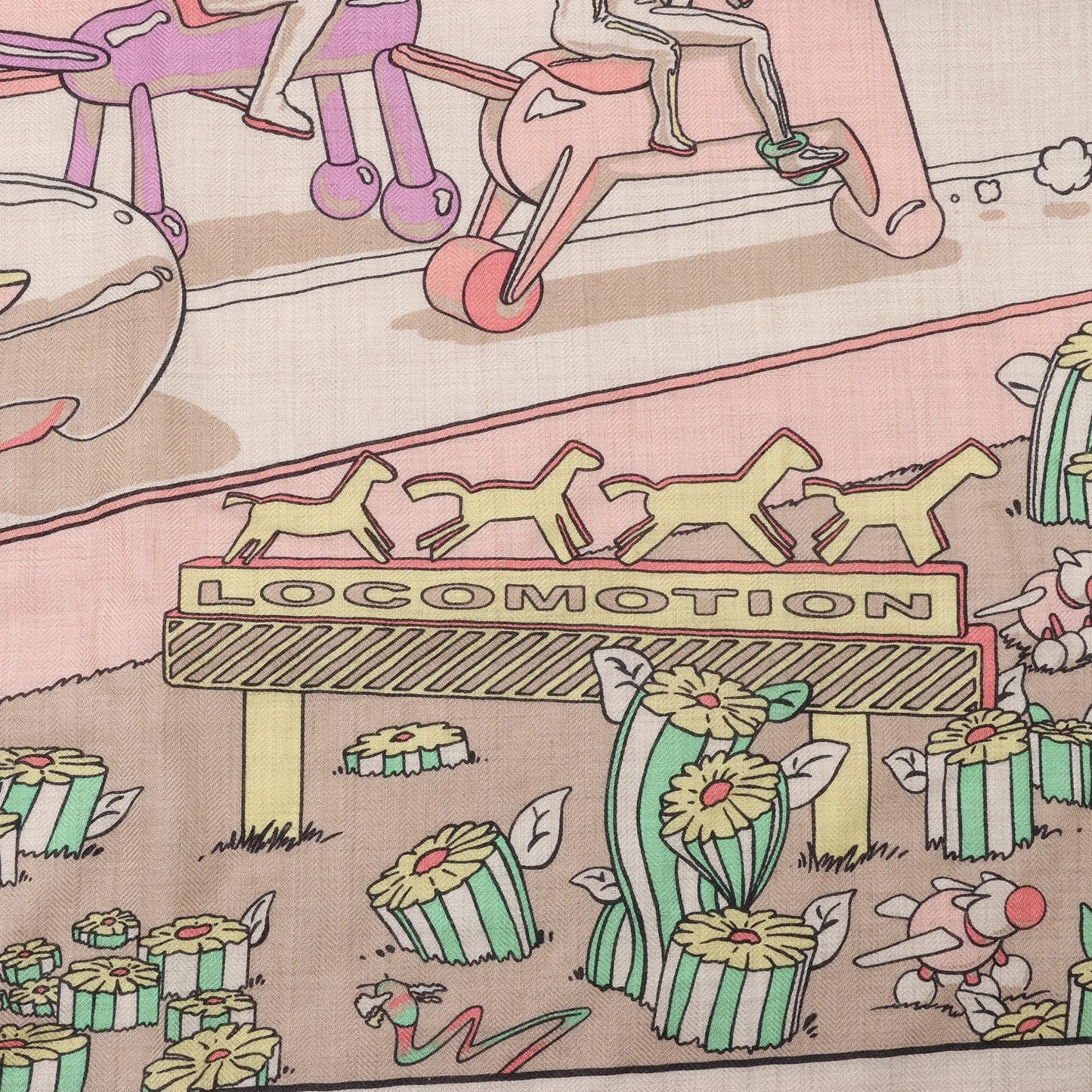 Hermès Carré Geant "LOCOMOTION" Cashmere and Silk Scarf in Beige