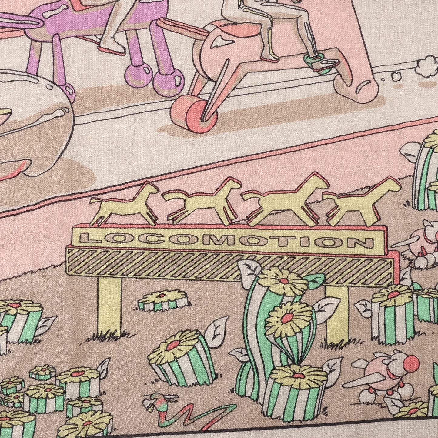 Hermès Carré Geant "LOCOMOTION" Cashmere and Silk Scarf in Beige