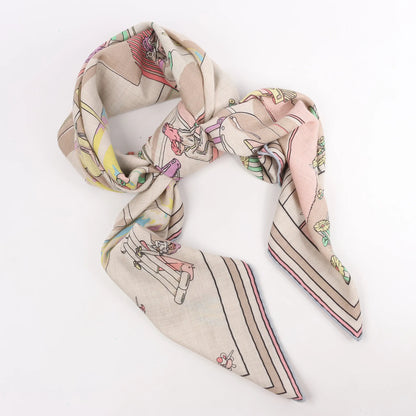Hermès Carré Geant "LOCOMOTION" Cashmere and Silk Scarf in Beige