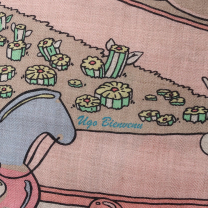 Hermès Carré Geant "LOCOMOTION" Cashmere and Silk Scarf in Beige