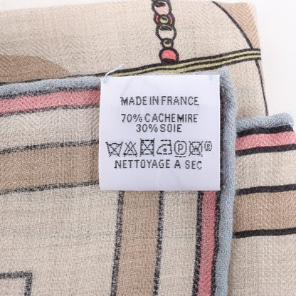Hermès Carré Geant "LOCOMOTION" Cashmere and Silk Scarf in Beige
