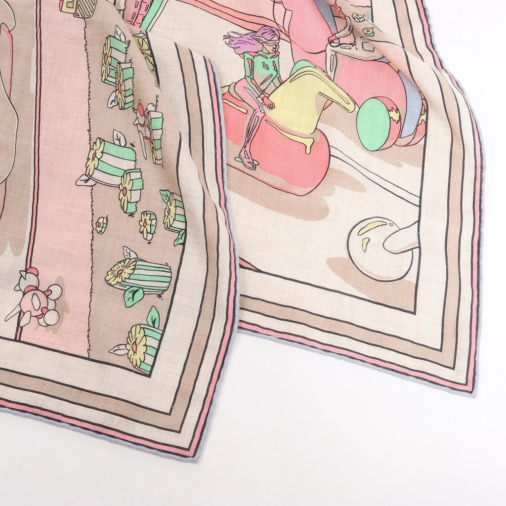 Hermès Carré Geant "LOCOMOTION" Cashmere and Silk Scarf in Beige