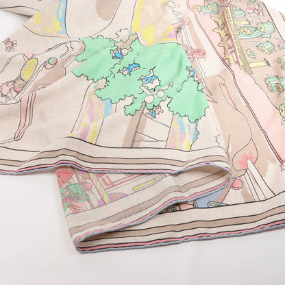 Hermès Carré Geant "LOCOMOTION" Cashmere and Silk Scarf in Beige