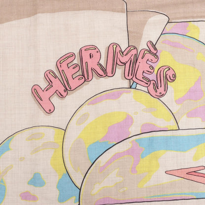 Hermès Carré Geant "LOCOMOTION" Cashmere and Silk Scarf in Beige