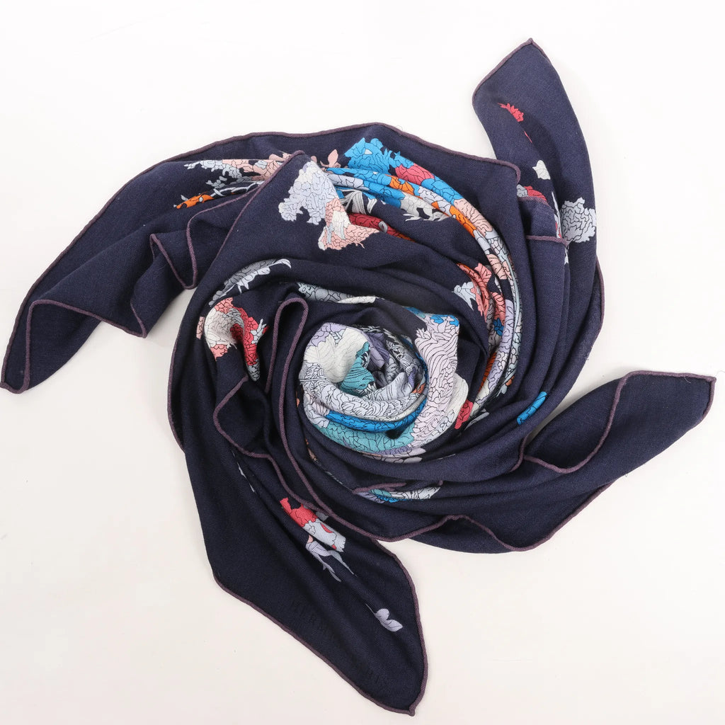 Hermès Carré Géant "Robe Legere" Cashmere x Silk handkerchief in Navy Blue