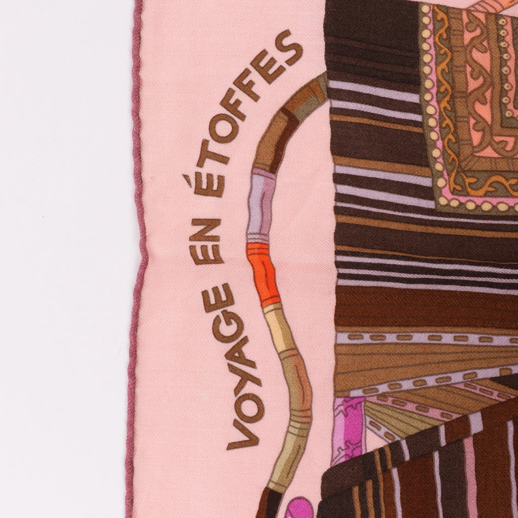 Hermès Carré 140 "VOYAGE EN ETOFFES" Cashmere x Silk handkerchief in Pink