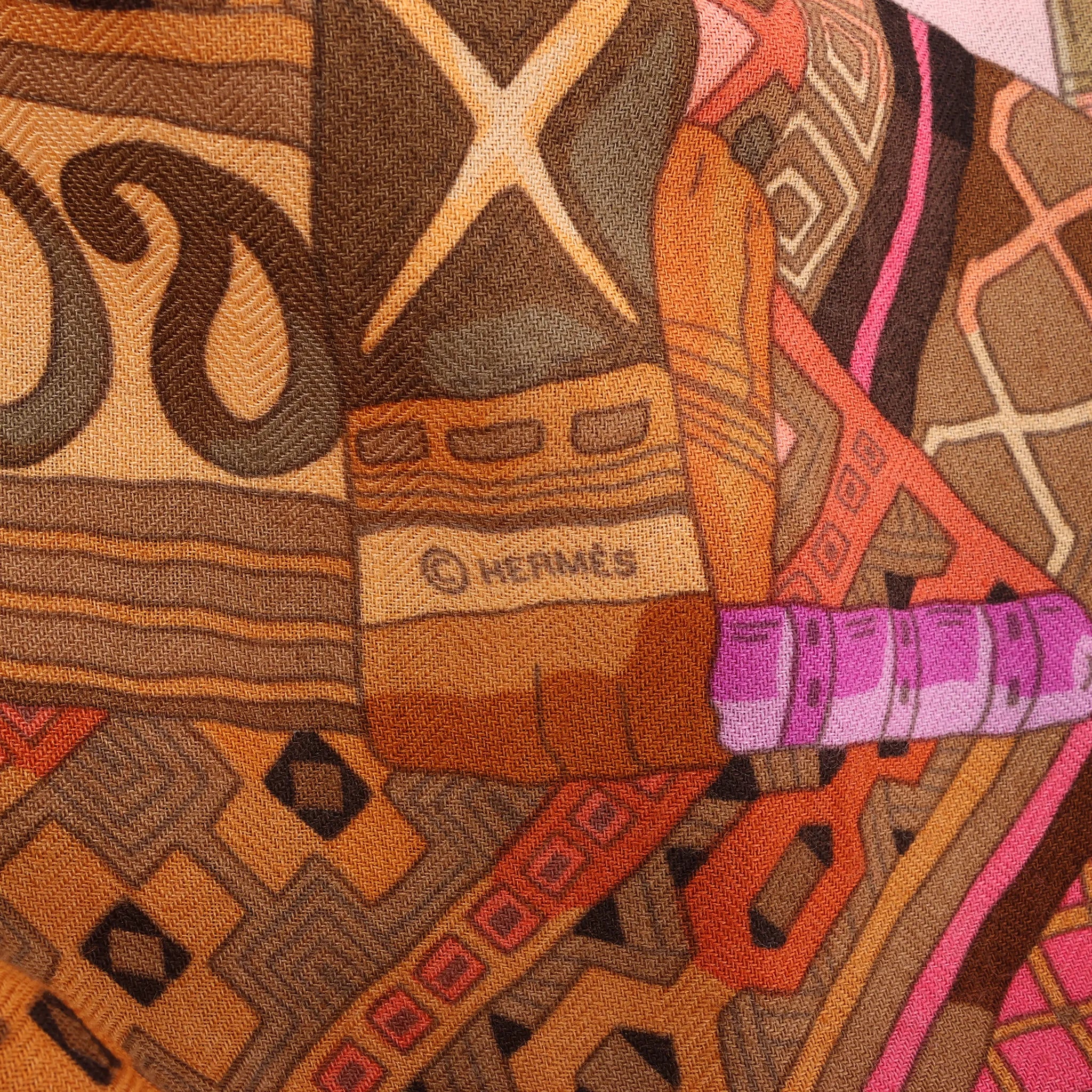 Hermès Carré 140 "VOYAGE EN ETOFFES" Cashmere x Silk handkerchief in Pink
