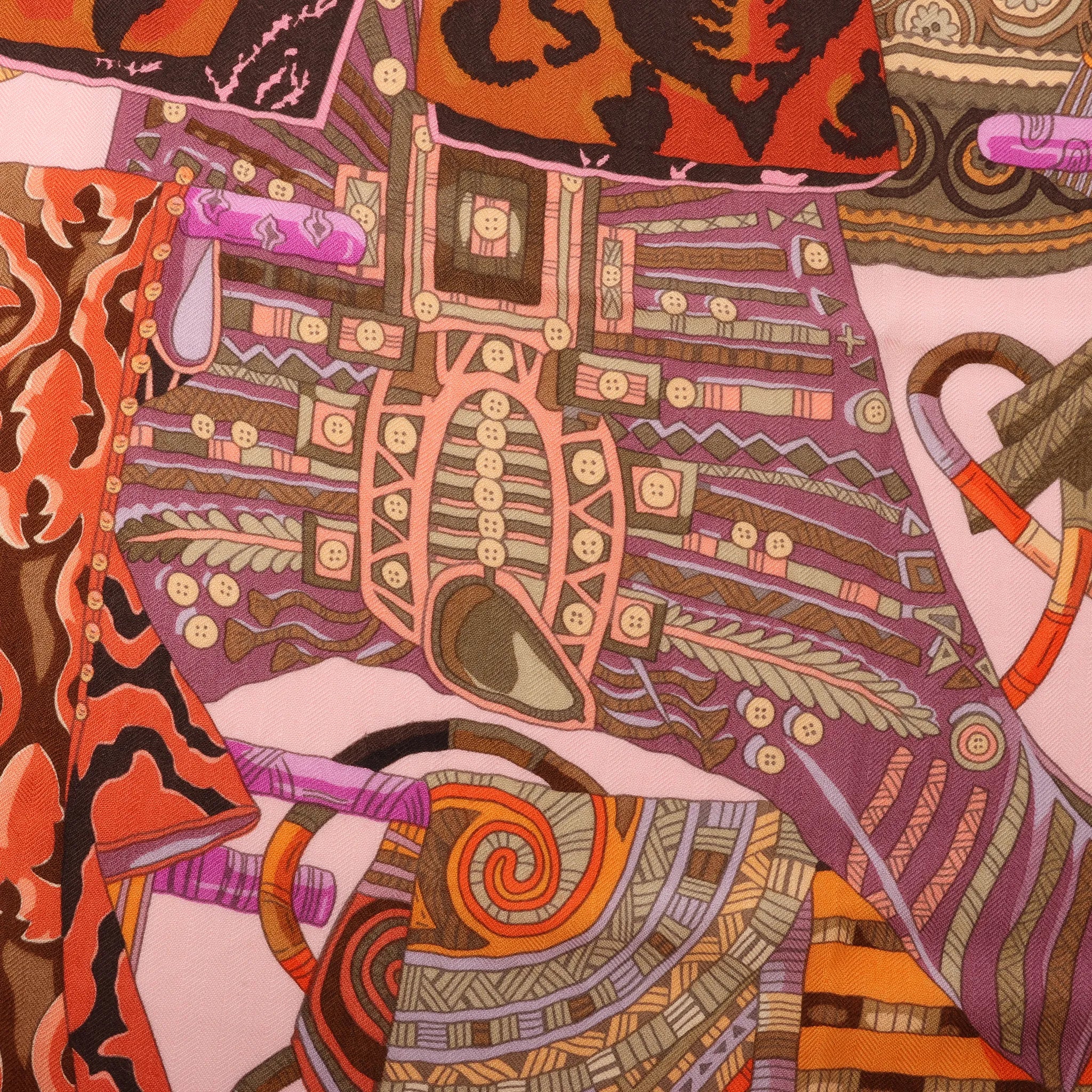 Hermès Carré 140 "VOYAGE EN ETOFFES" Cashmere x Silk handkerchief in Pink