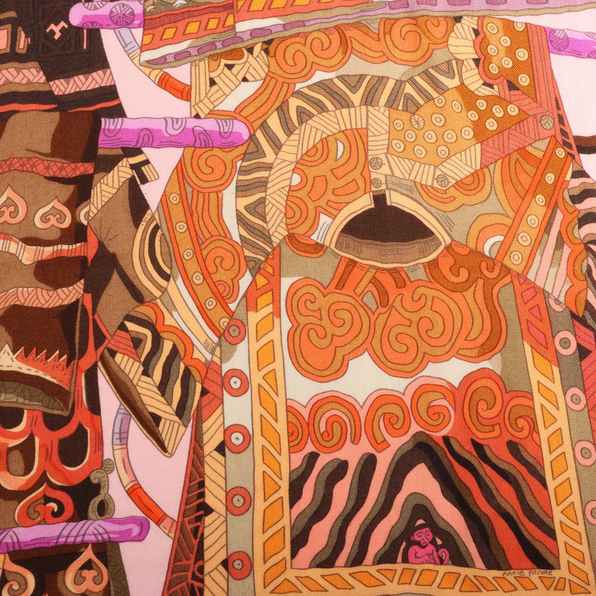 Hermès Carré 140 "VOYAGE EN ETOFFES" Cashmere x Silk handkerchief in Pink