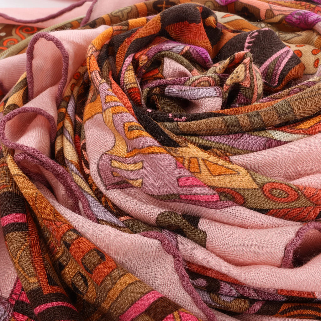 Hermès Carré 140 "VOYAGE EN ETOFFES" Cashmere x Silk handkerchief in Pink