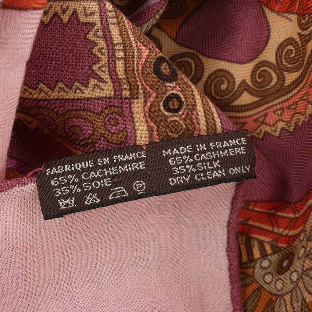 Hermès Carré 140 "VOYAGE EN ETOFFES" Cashmere x Silk handkerchief in Pink