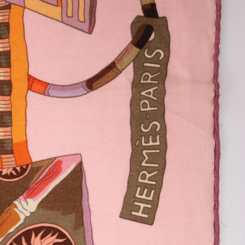 Hermès Carré 140 "VOYAGE EN ETOFFES" Cashmere x Silk handkerchief in Pink