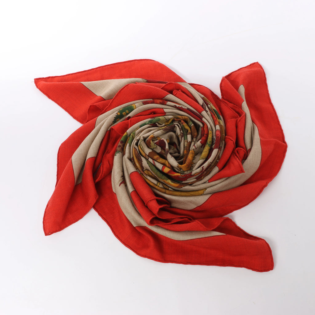 Hermès Carré Geant "Tourbillon" Cashmere x Silk handkerchief in Blue Red x Beige