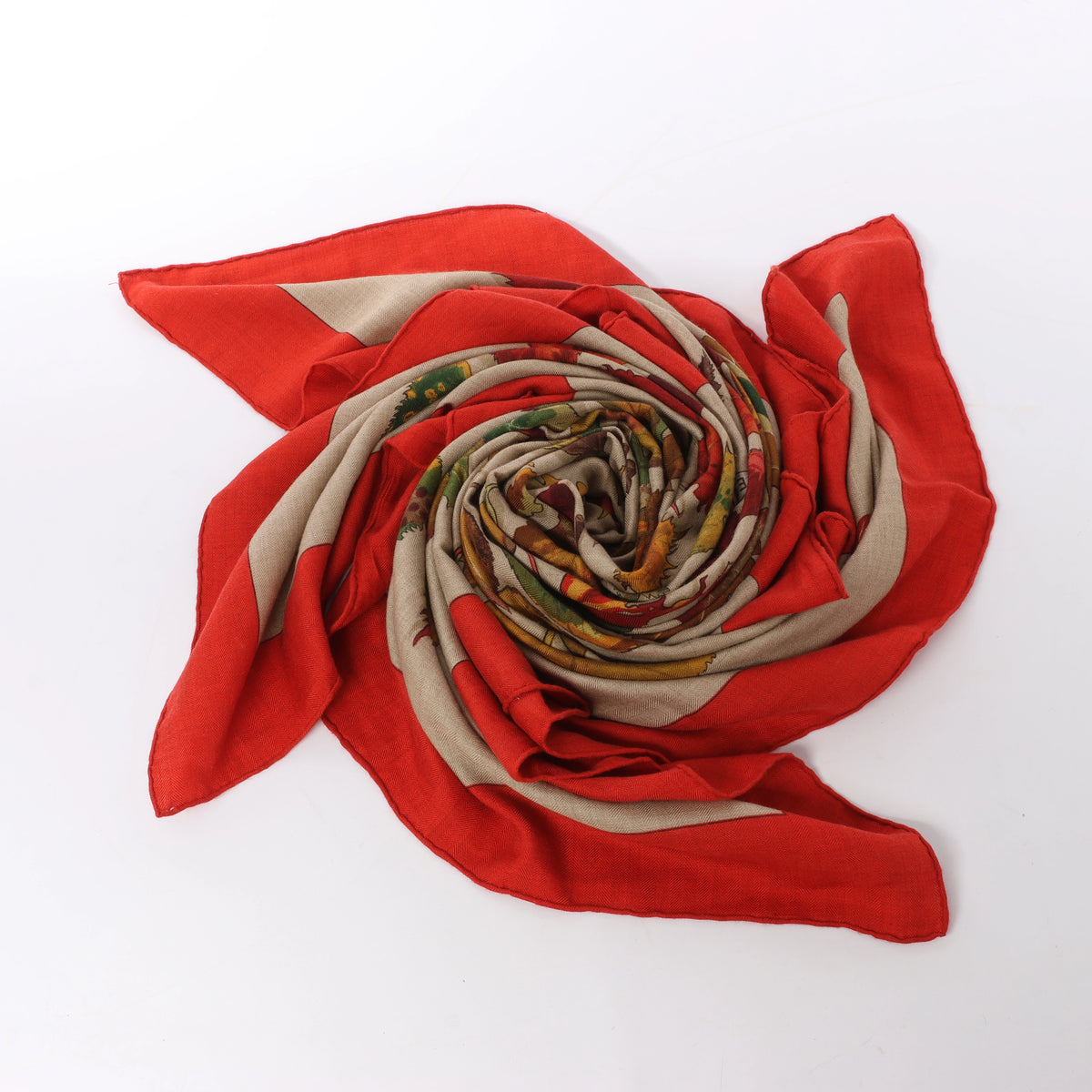 Hermès Carré Geant "Tourbillon" Cashmere x Silk handkerchief in Blue Red x Beige