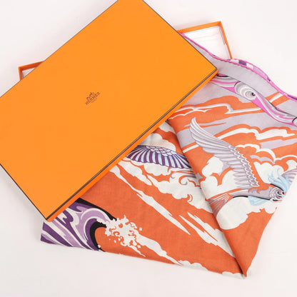 Hermès Carré Géant Schal „De La Mer Au Ciel“ aus Kaschmir und Seide in Rosa