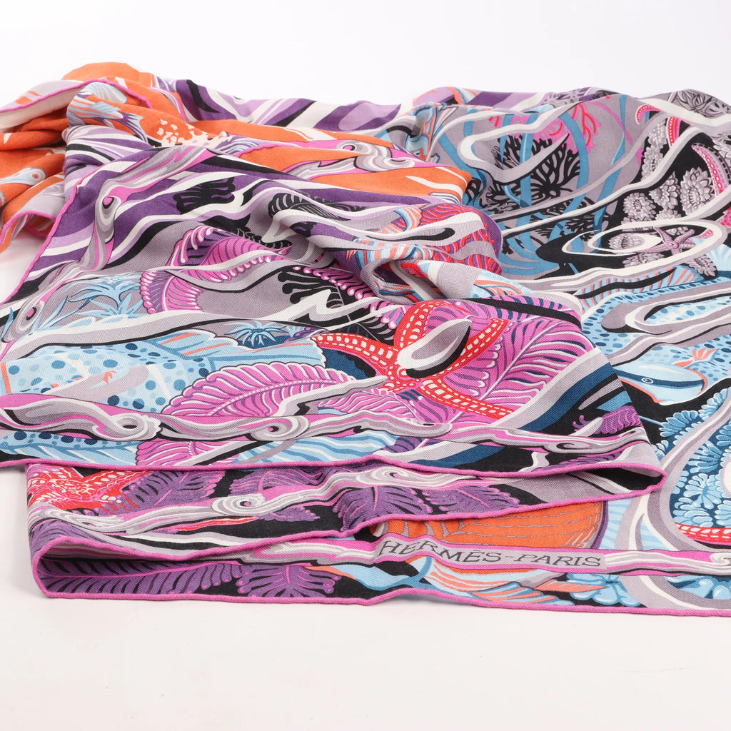 Hermès Carré Géant "De La Mer Au Ciel" Cashmere & Silk Scarf in Pink