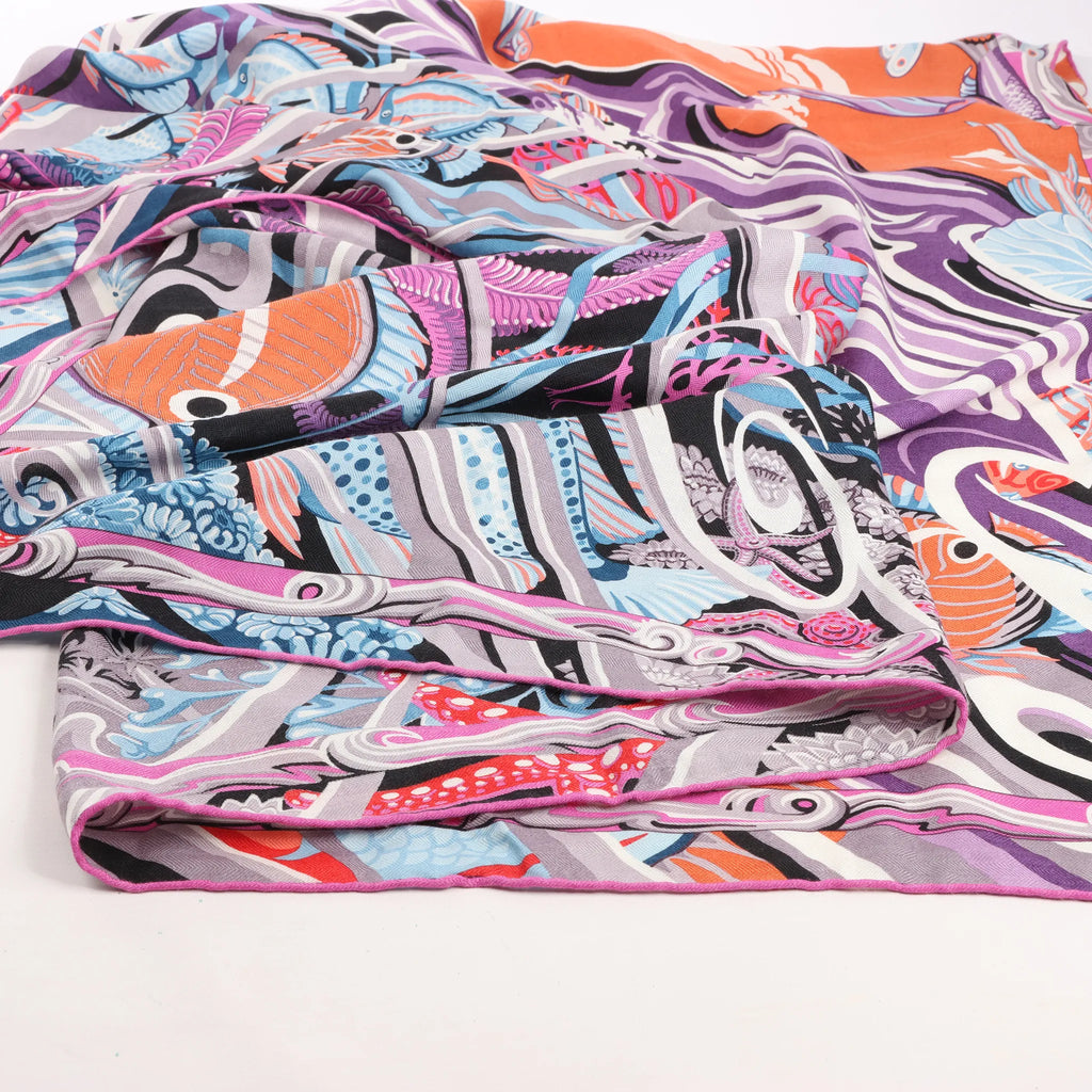 Hermès Carré Géant "De La Mer Au Ciel" Cashmere & Silk Scarf in Pink