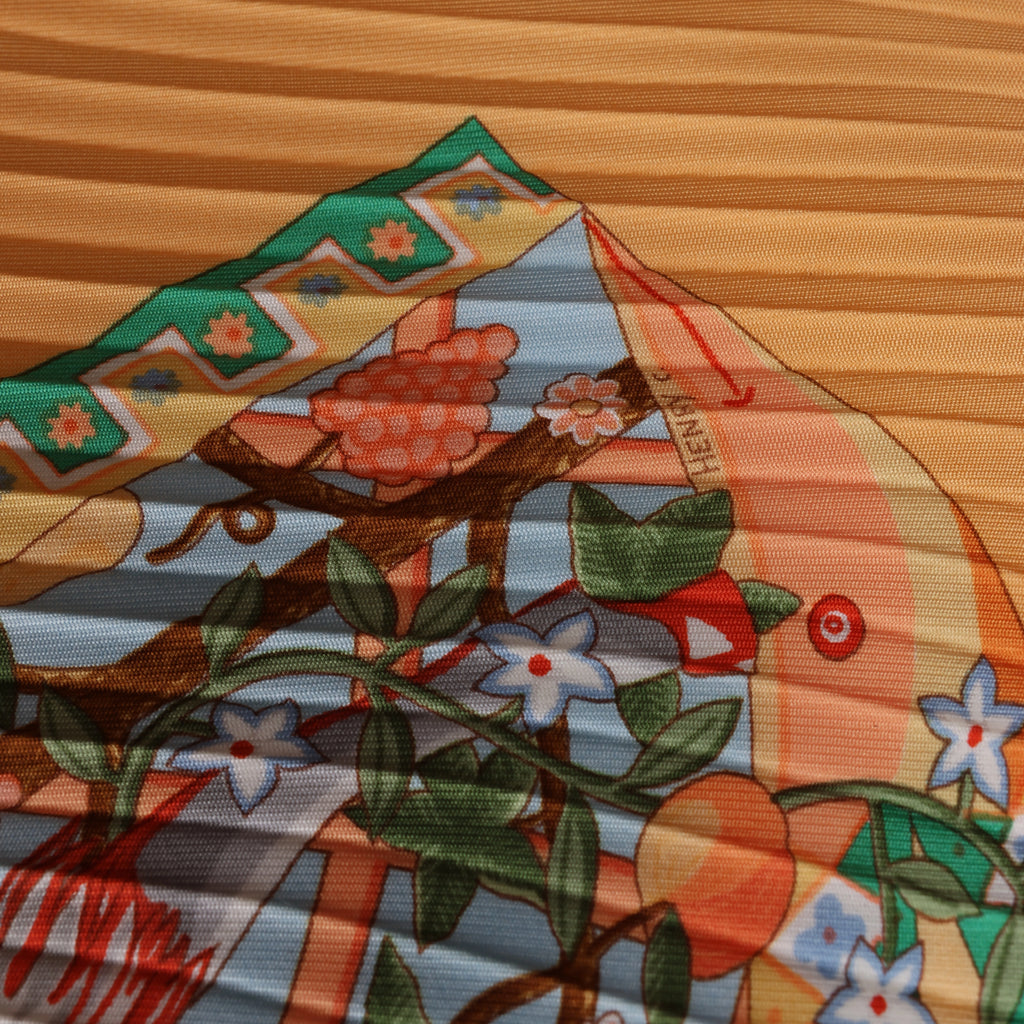 Hermès Carre 90 "Axis Mundi" Plissé Scarf Silk in Orange