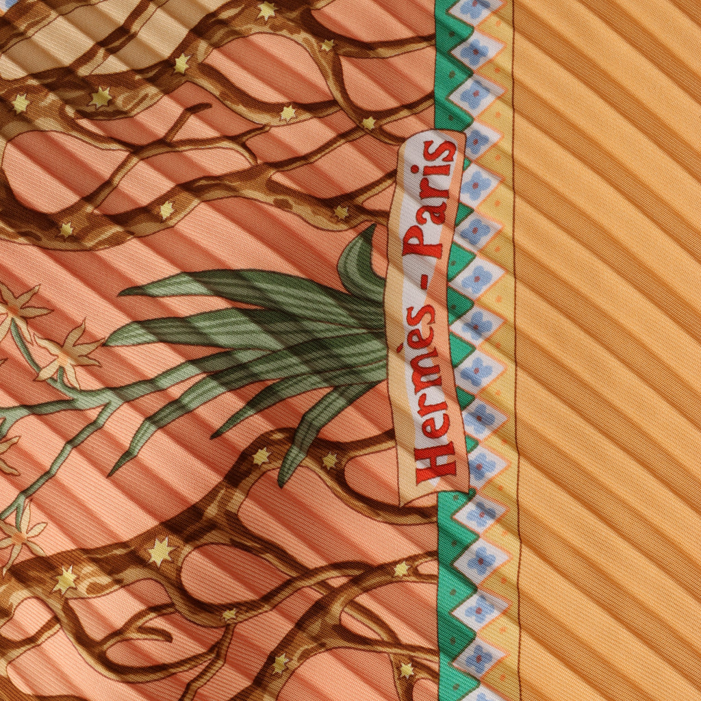 Hermès Carre 90 "Axis Mundi" Plissé Scarf Silk in Orange