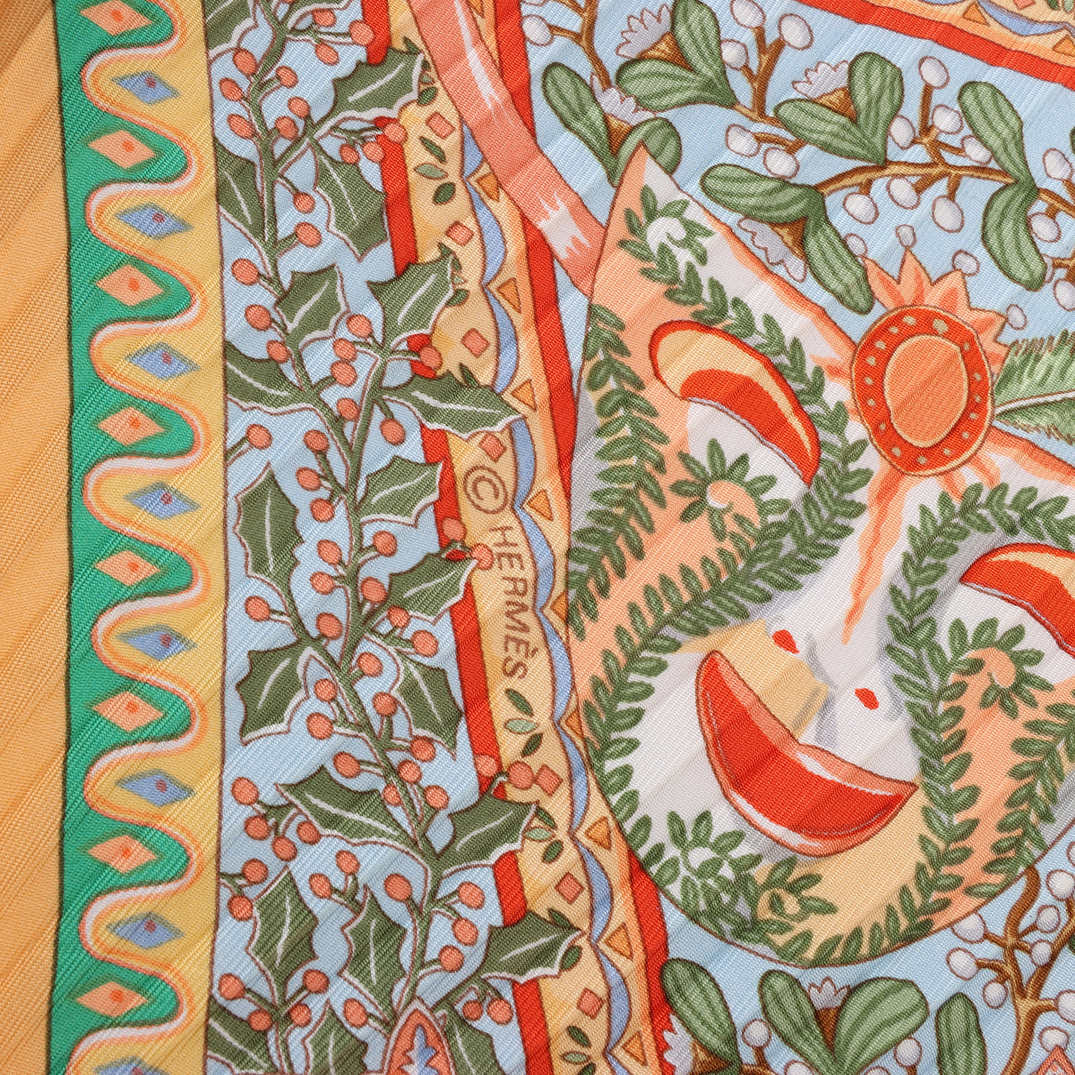 Hermès Carre 90 "Axis Mundi" Plissé Scarf Silk in Orange