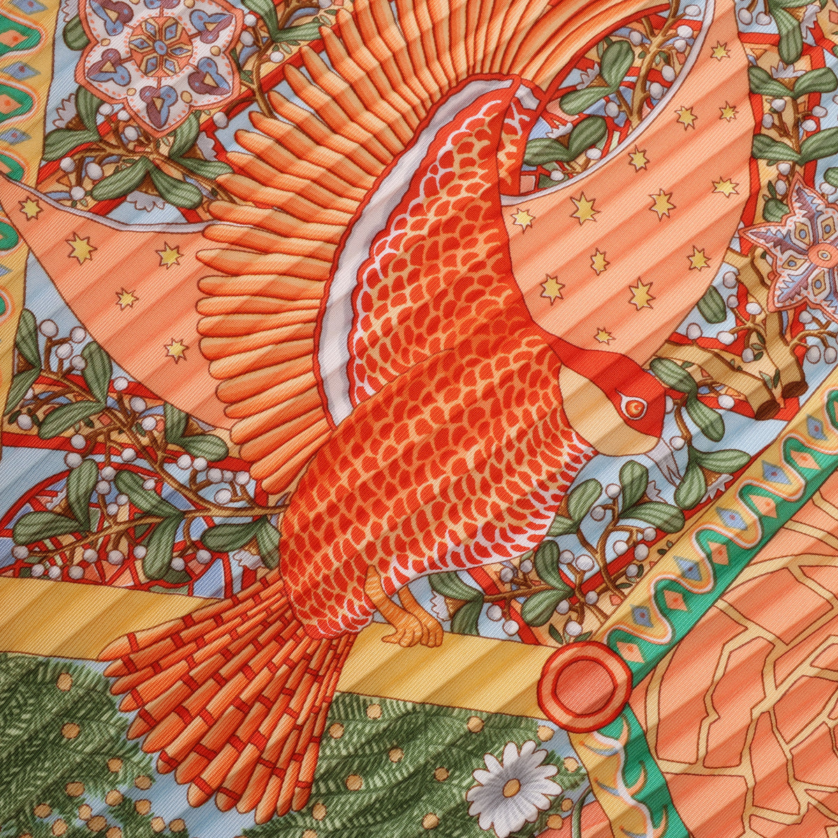 Hermès Carre 90 "Axis Mundi" Plissé Scarf Silk in Orange