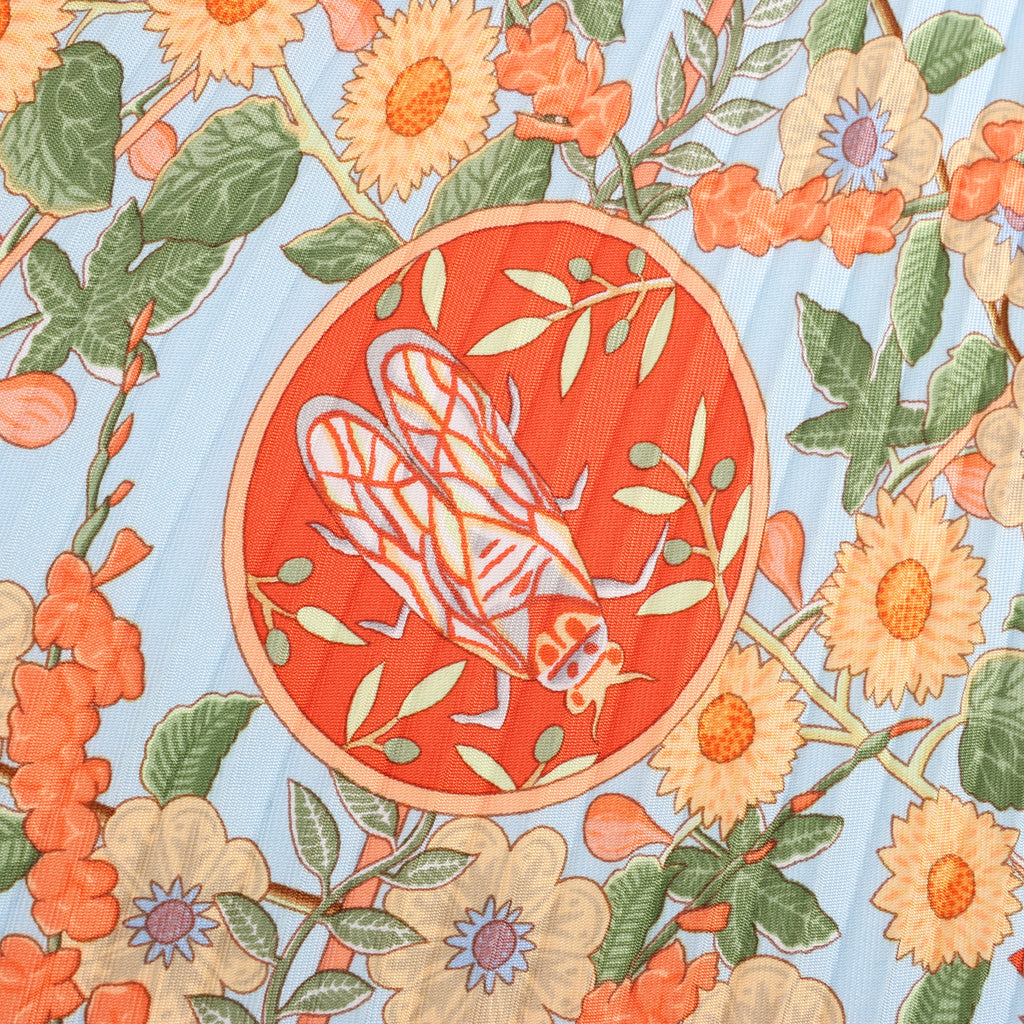 Hermès Carre 90 "Axis Mundi" Plissé Scarf Silk in Orange