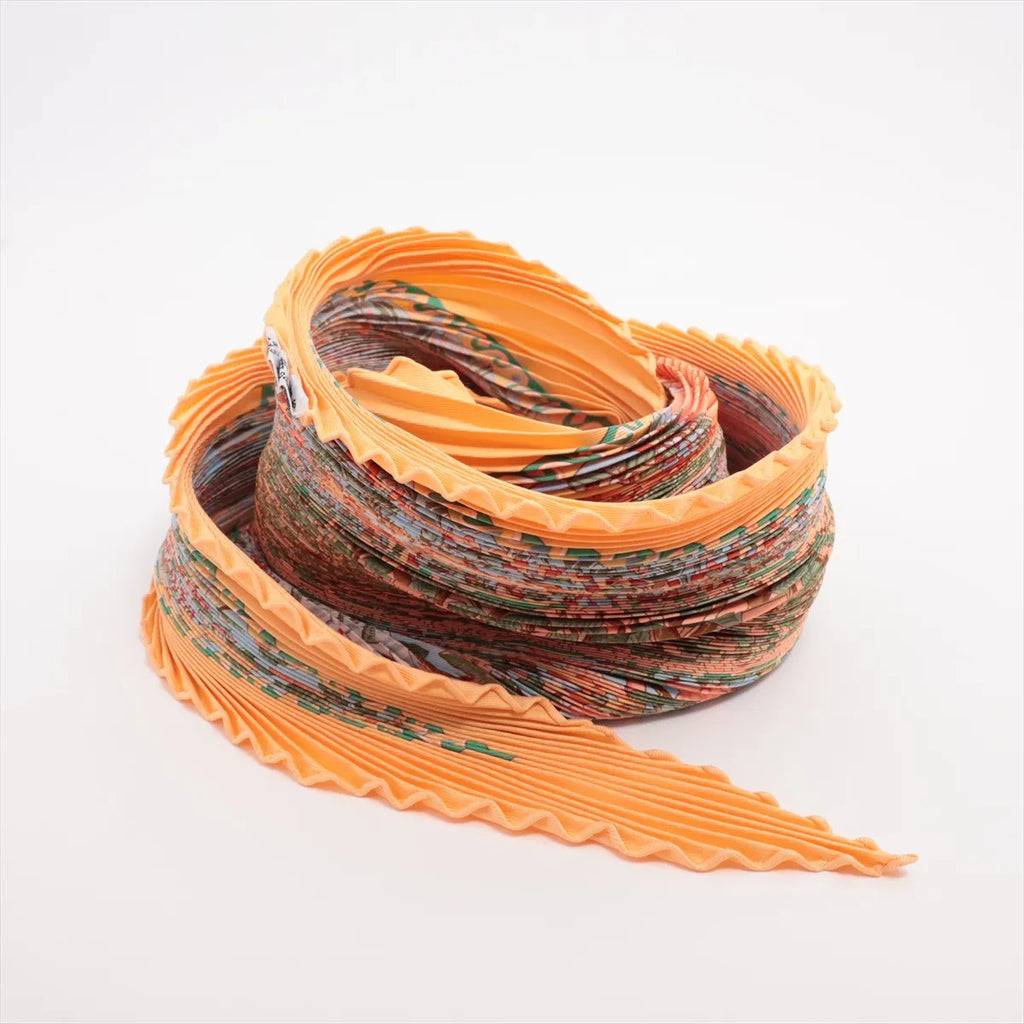 Hermès Carre 90 "Axis Mundi" Plissé Scarf Silk in Orange
