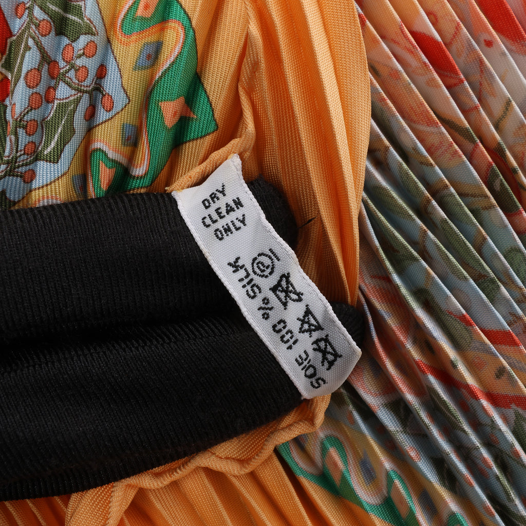 Hermès Carre 90 "Axis Mundi" Plissé Scarf Silk in Orange