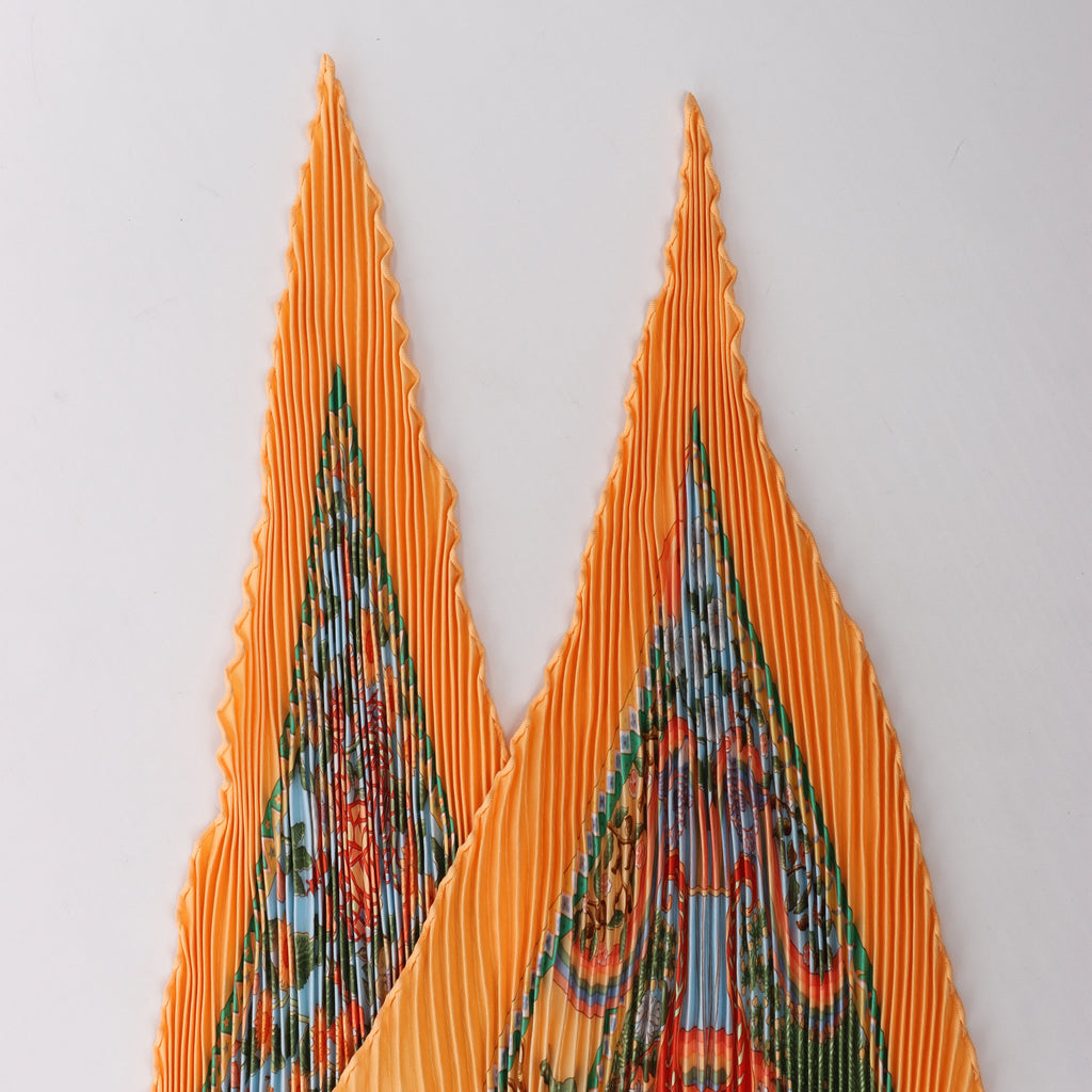 Hermès Carre 90 "Axis Mundi" Plissé Scarf Silk in Orange