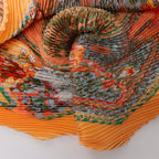 Hermès Carre 90 "Axis Mundi" Plissé Scarf Silk in Orange