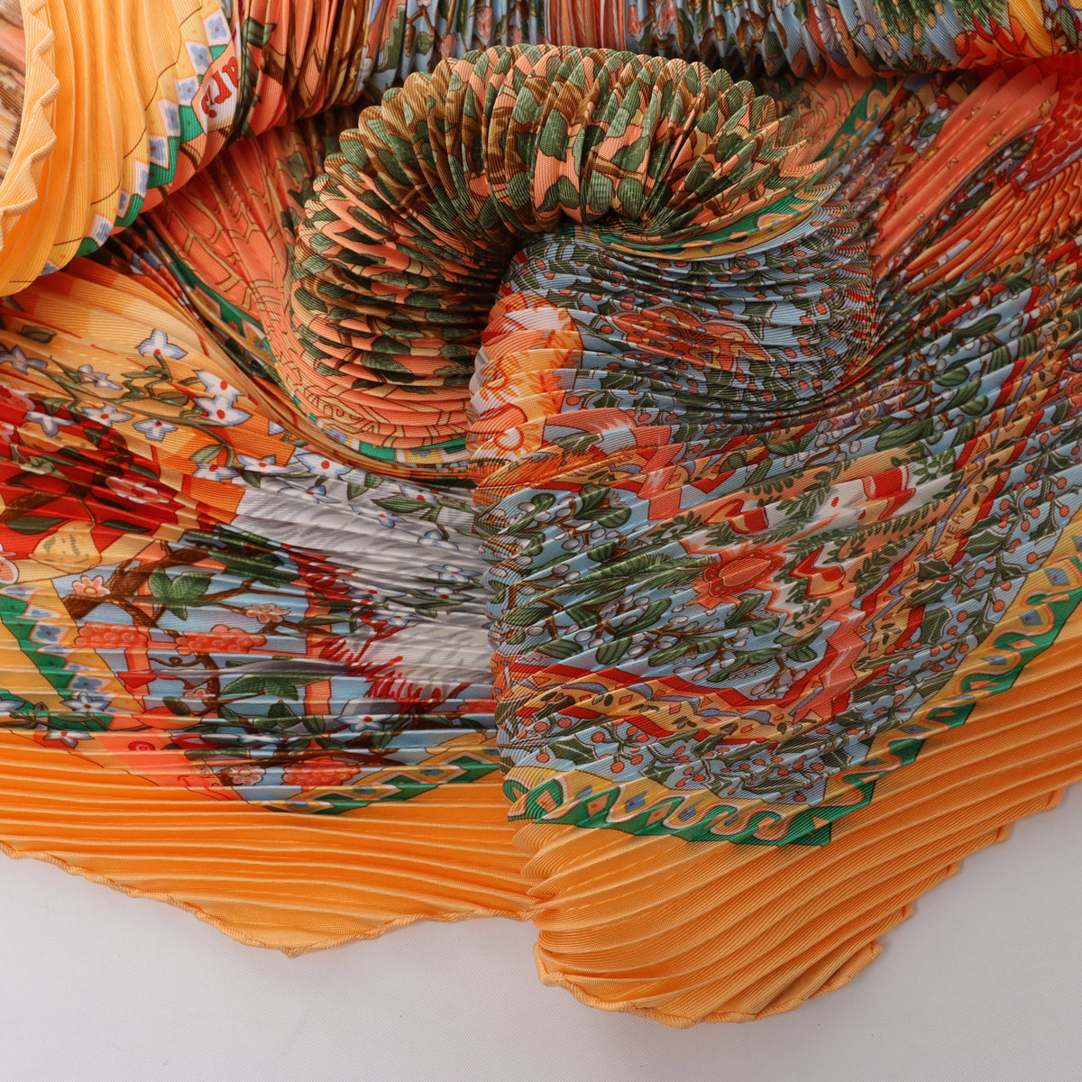 Hermès Carre 90 "Axis Mundi" Plissé Scarf Silk in Orange