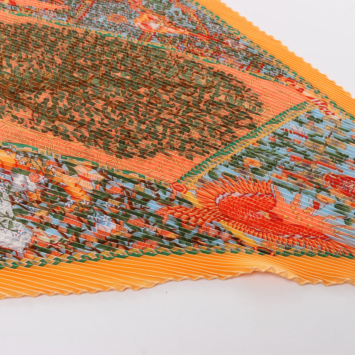 Hermès Carre 90 "Axis Mundi" Plissé Scarf Silk in Orange