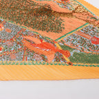 Hermès Carre 90 "Axis Mundi" Plissé Scarf Silk in Orange