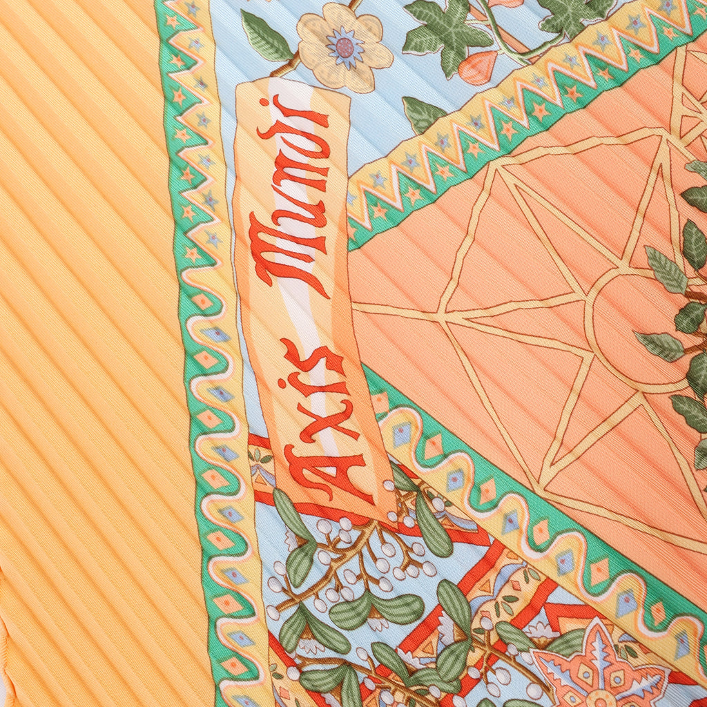 Hermès Carre 90 "Axis Mundi" Plissé Scarf Silk in Orange