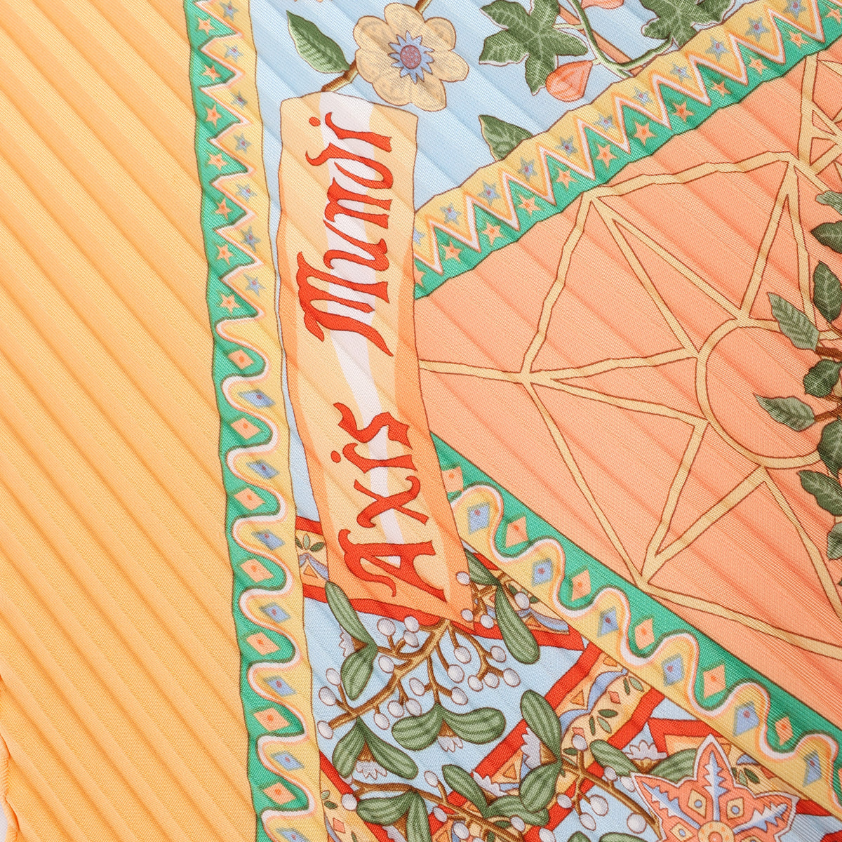 Hermès Carre 90 "Axis Mundi" Plissé Scarf Silk in Orange