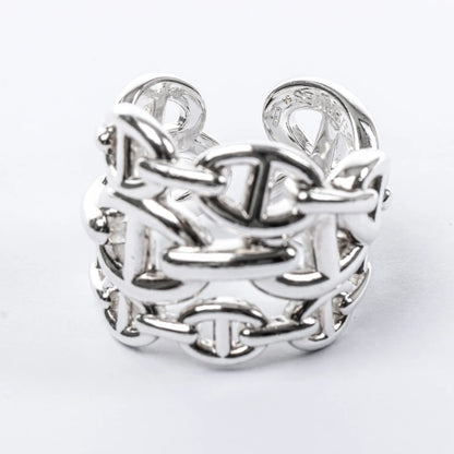 Hermes Chaîne d'Ancre Enchaînée Silver Ring, Size 54 EU
