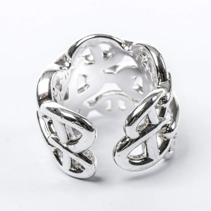 Hermes Chaîne d'Ancre Enchaînée Silver Ring, Size 54 EU