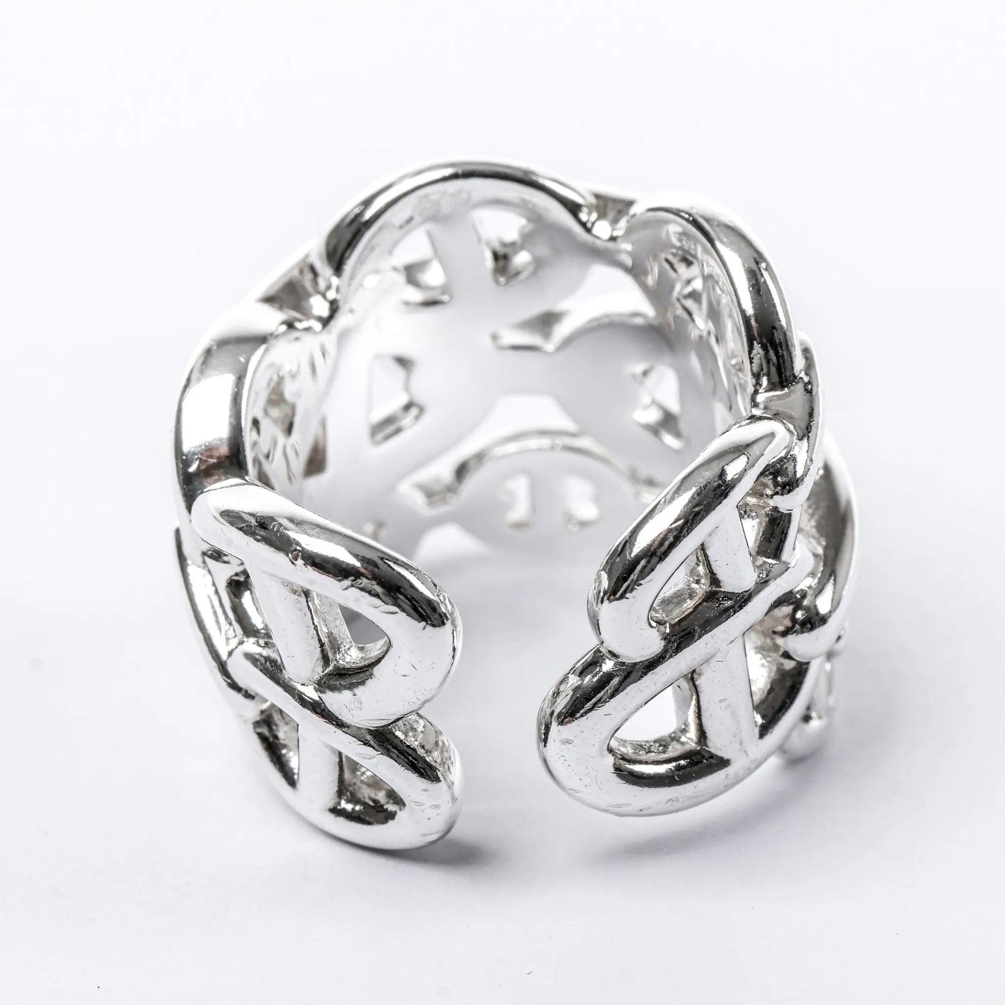 Hermes Chaîne d'Ancre Enchaînée Silver Ring, Size 54 EU