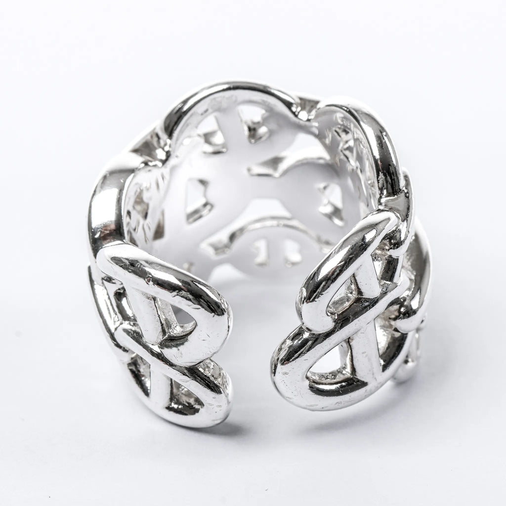 Hermes Chaîne d'Ancre Enchaînée Silver Ring, Size 54 EU
