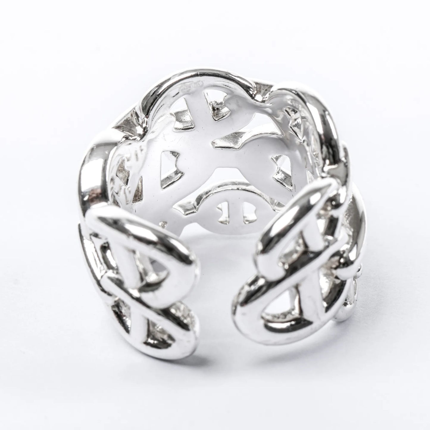 Hermes Chaîne d'Ancre Enchaînée Silver Ring, Size 54 EU