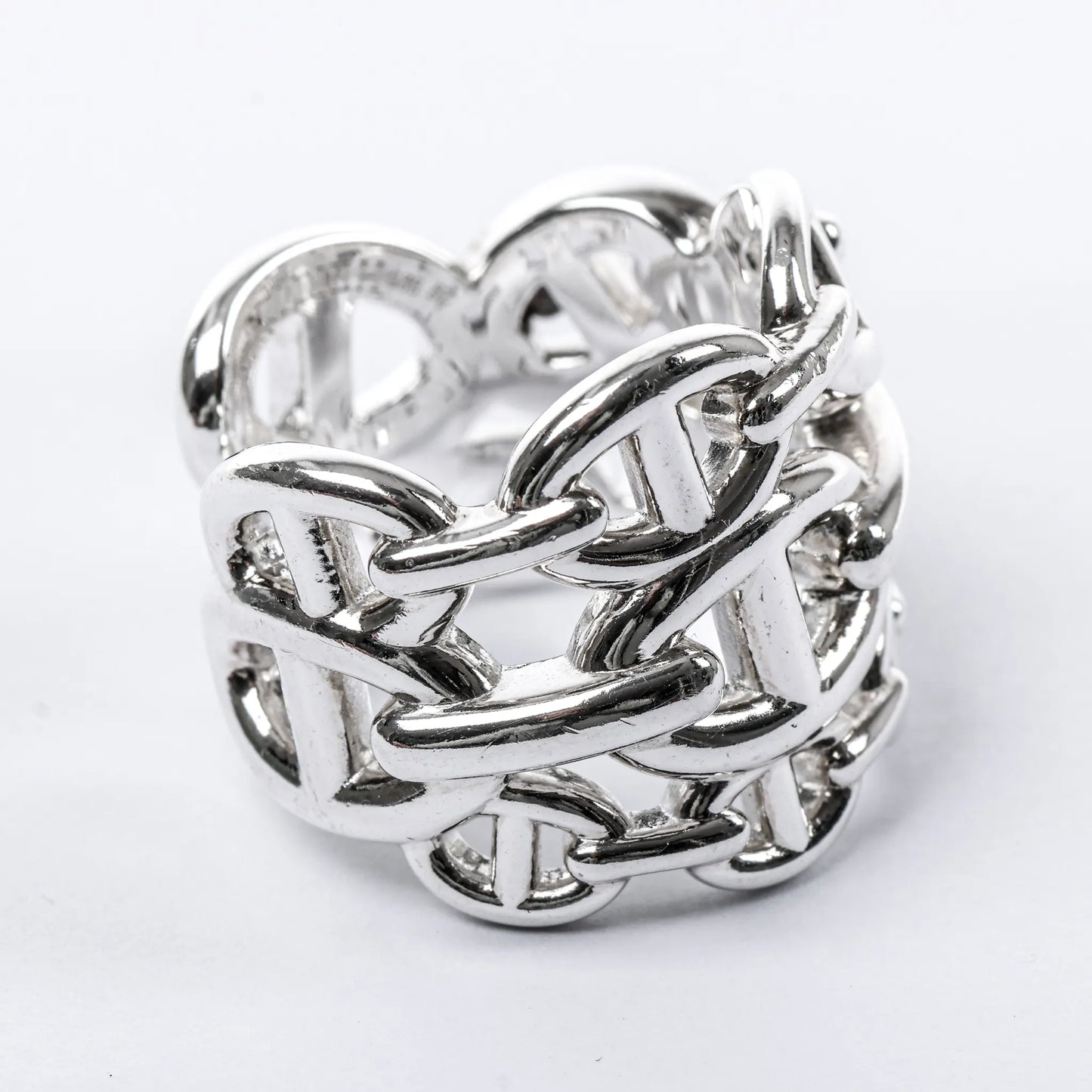 Hermes Chaîne d'Ancre Enchaînée Silver Ring, Size 54 EU