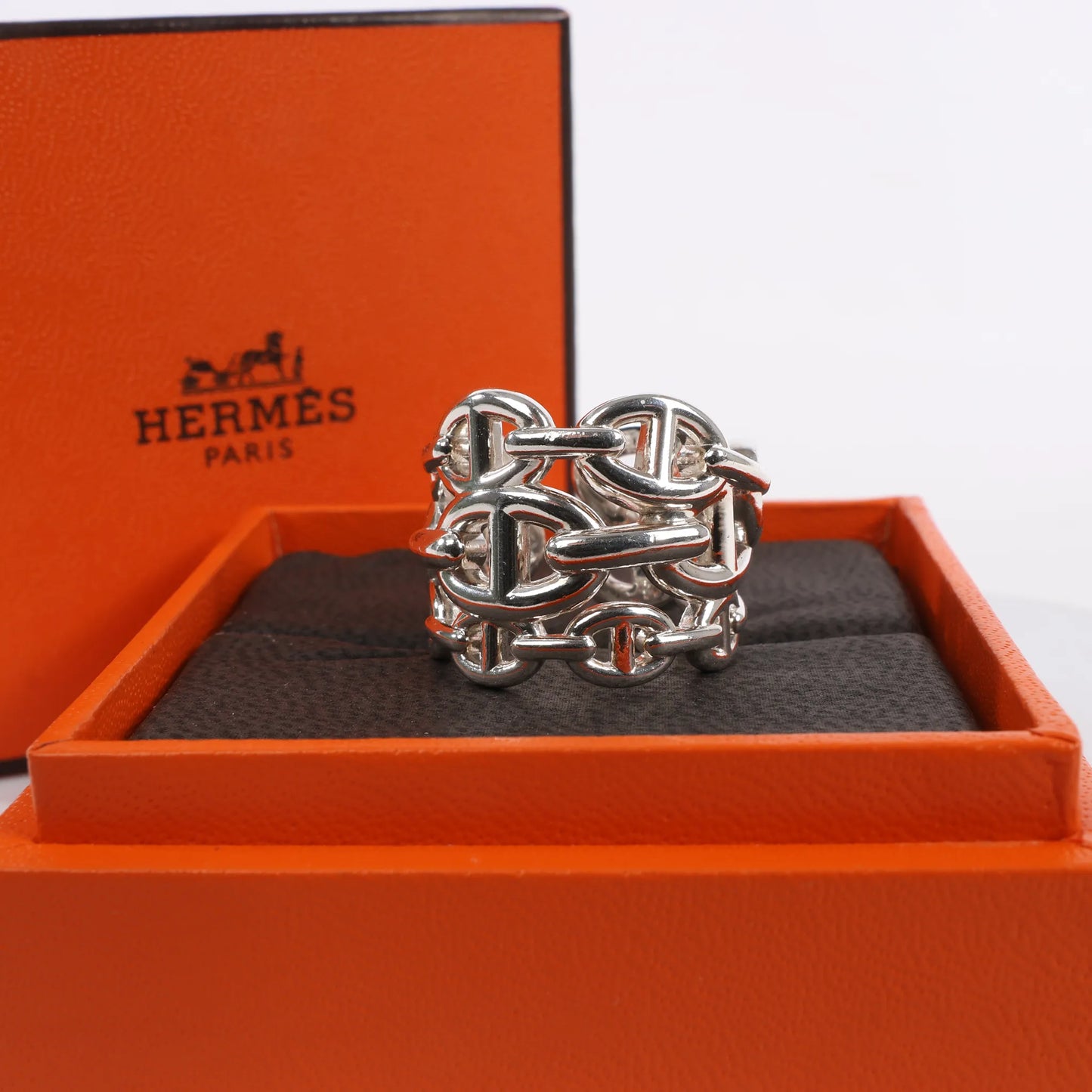 Hermes Chaîne d'Ancre Enchaînée Silver Ring, Size 54 EU