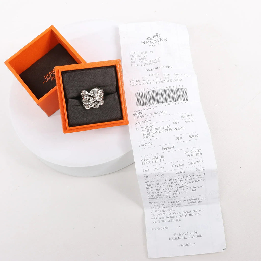 Hermes Chaîne d'Ancre Enchaînée Silver Ring, Size 54 EU