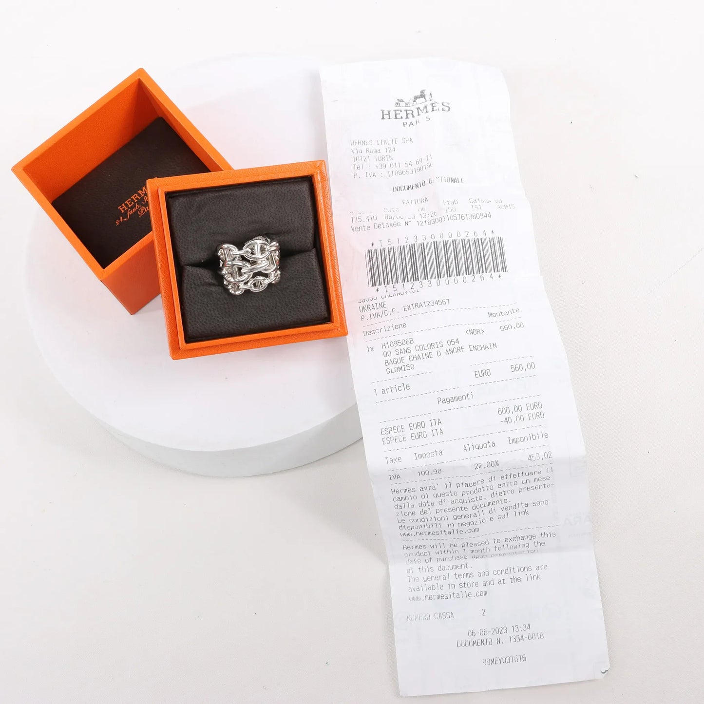 Hermes Chaîne d'Ancre Enchaînée Silver Ring, Size 54 EU