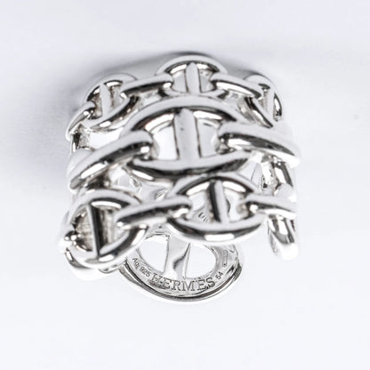 Hermes Chaîne d'Ancre Enchaînée Silver Ring, Size 54 EU
