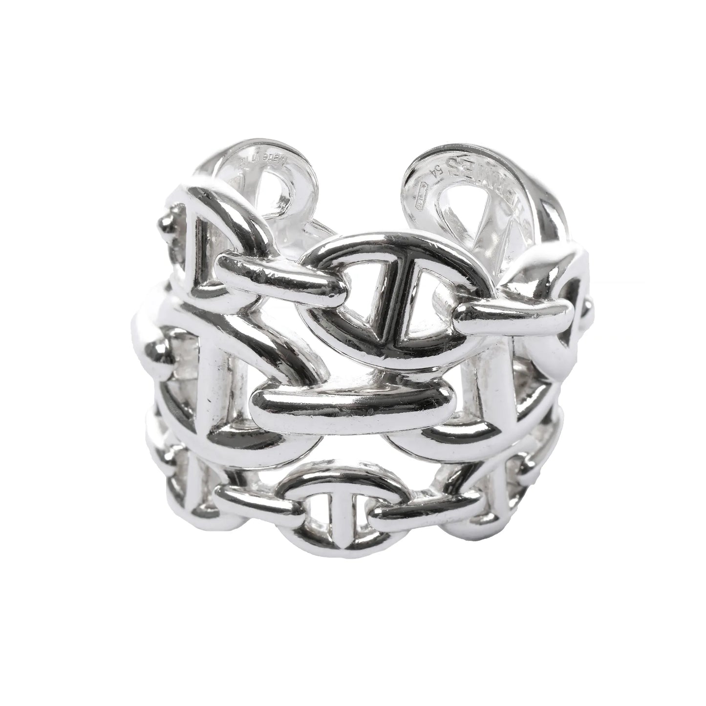 Hermes Chaîne d'Ancre Enchaînée Silver Ring, Size 54 EU