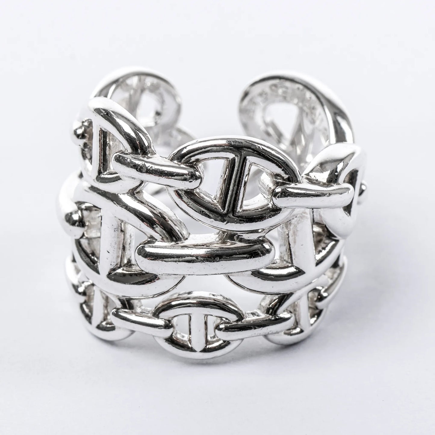 Hermes Chaîne d'Ancre Enchaînée Silver Ring, Size 54 EU