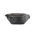 Hermès Cityslide Cross PM black leather belt bag with two zip compartments and silver-tone zippers on a white background.